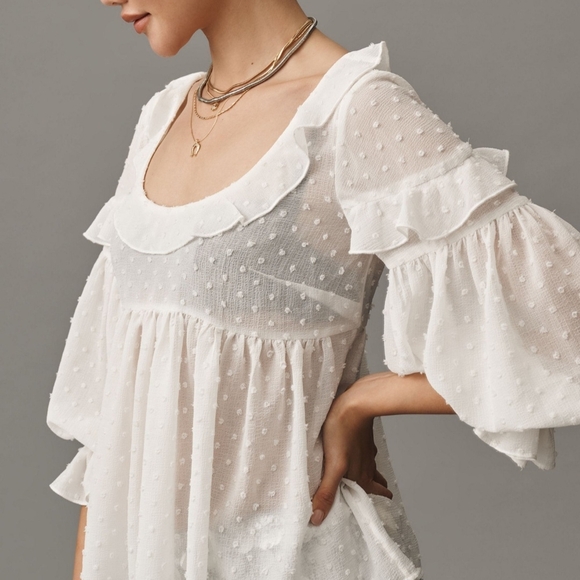 Anthropologie Ruffled Sheer Boho Blouse Small - Picture 8 of 9